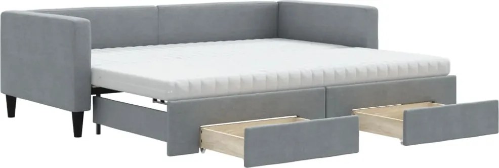 vidaXL világosszürke kihúzható szövet heverő fiókokkal 90 x 200 cm