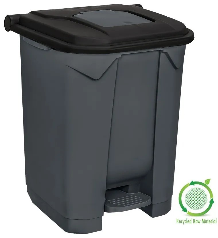 Planet Szelektív hulladékgyűjtő konténer, műanyag, pedálos, antracit, fekete, 50L