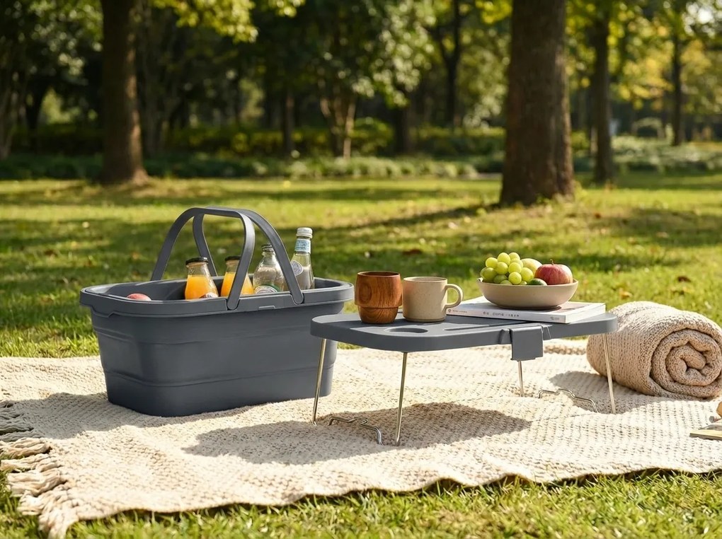 Összecsukható piknikkosár TRIGO 3 az 1-ben, szürke