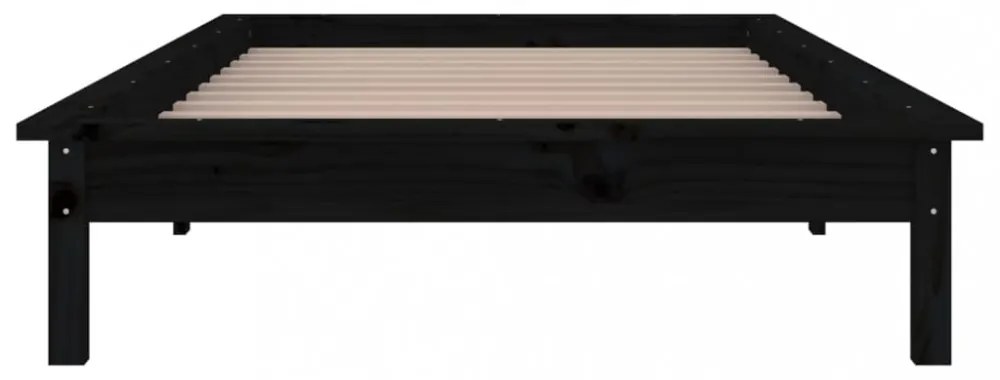 fekete tömör fa ágykeret LED-világítással 100 x 200 cm