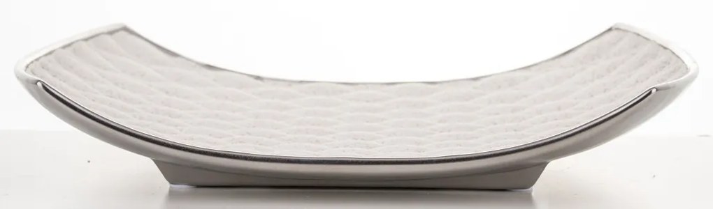 Porto design íves szögletes fehér-ezüst lerakó tálka 4x25,5x20cm