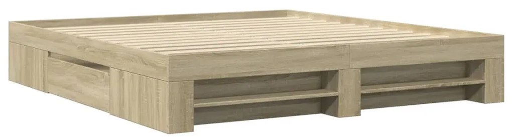 sonoma tölgyszínű szerelt fa ágykeret matrac nélkül 200x200 cm