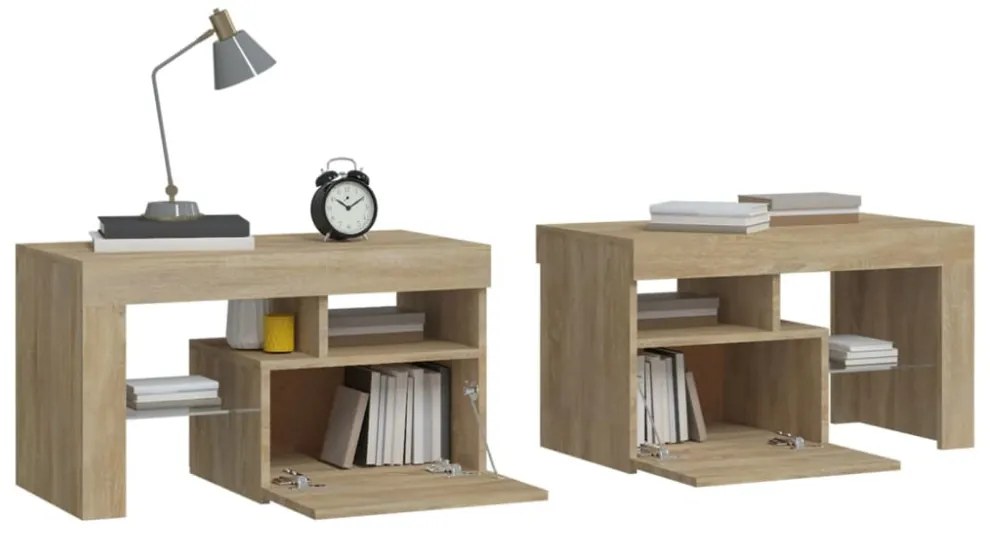 2 db sonoma tölgy színű LED-lámpás éjjeliszekrény 70x36,5x40 cm