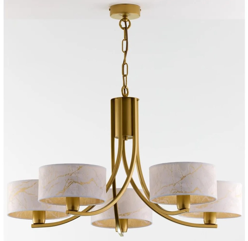 Jupiter 2097 - Láncos csillár ARTHUR 5xE27/15W/230V fehér/arany/márványminta