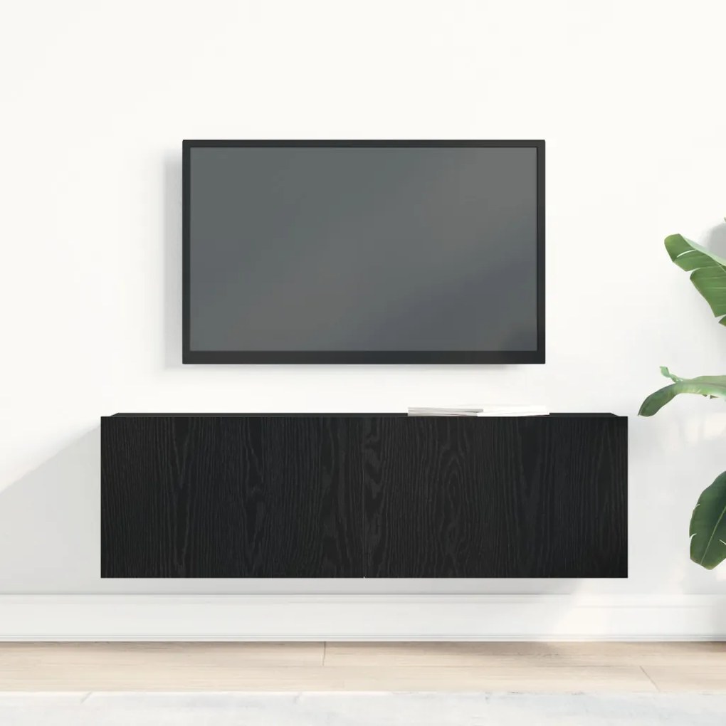 Fekete Tölgy Fali TV Szekrény 100x30x30 cm Épített Fa Anyagból