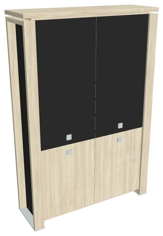 Verno+ S magas szekrény 140 x 46 x 210 cm, kombinált ajtó, akác / fekete