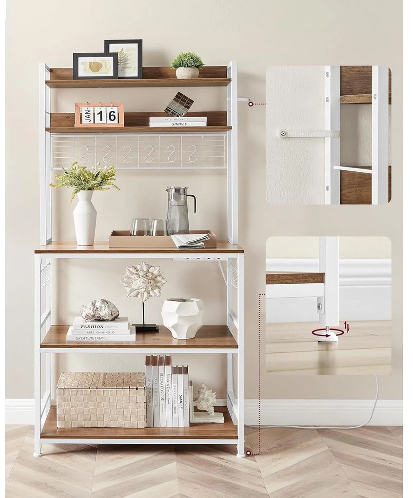 Konyhai polc, rendszerező polc konnektorokkal, 40x80x170 cm, barna- fehér