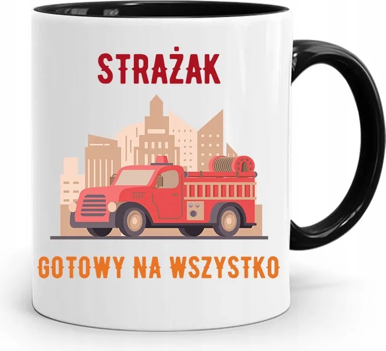Bögre Fekete Ajándék Tűzoltónak Tűzoltó Készen Áll A Nyomtatott Fotóval