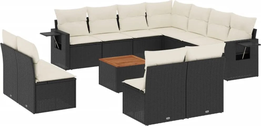 vidaXL 12 részes fekete polyrattan kerti ülőgarnitúra párnákkal