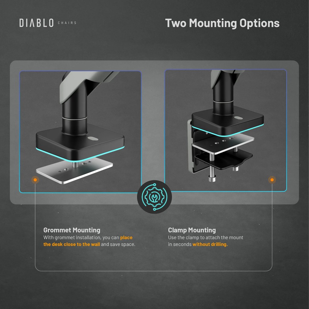 Monitortartó LED RGB 49", szürke-fekete: Diablo X-Arm