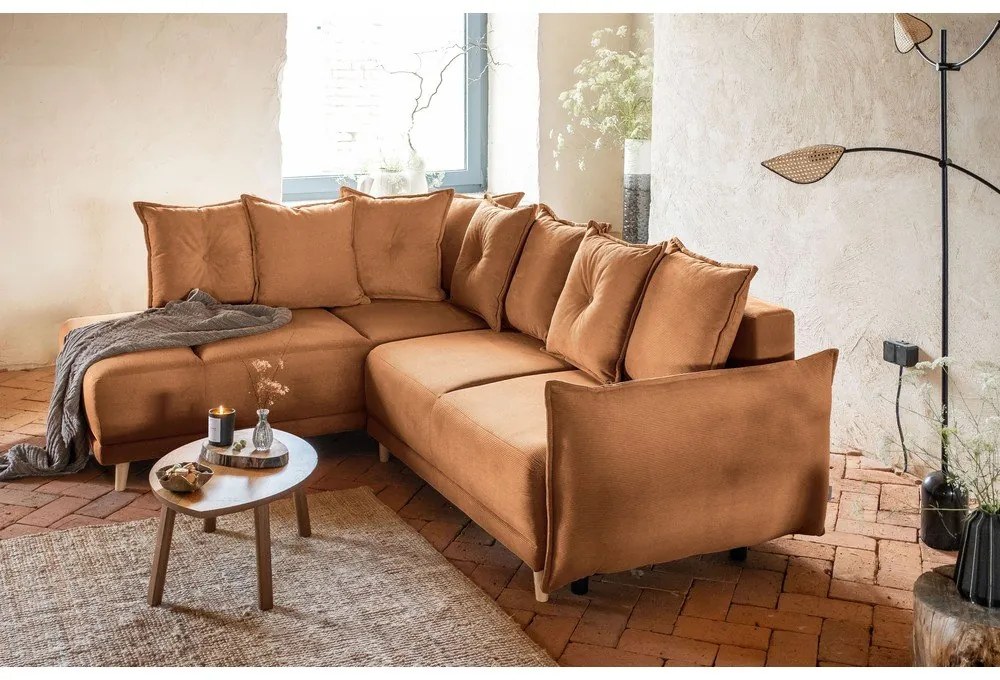 Téglavörös kordbársony kinyitható sarokkanapé (bal oldali) Lazy Lukka – Miuform