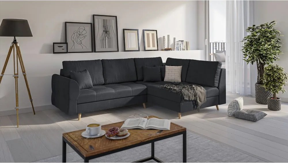 Sötétszürke sarokkanapé (jobb oldali) Ariella – Ropez