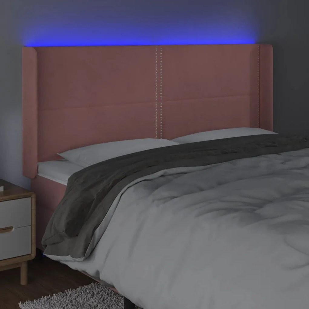 rózsaszín bársony LED-es fejtámla 163x16x118/128 cm