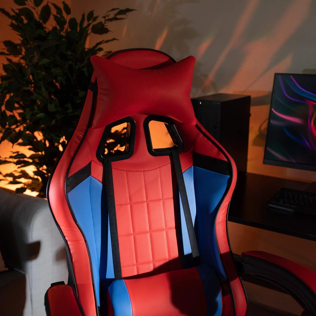 Irodai/gamer szék, kék/piros, SPIDEX NEW