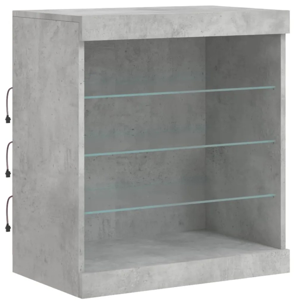 betonszürke tálalószekrény LED-világítással 60,5 x 37 x 67 cm