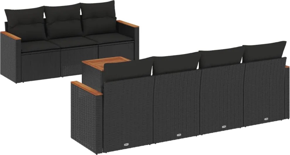 vidaXL 8 részes fekete polyrattan kerti ülőgarnitúra párnákkal