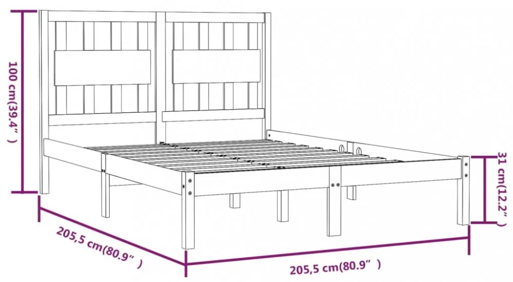 mézbarna tömör fenyőfa ágykeret 200x200 cm