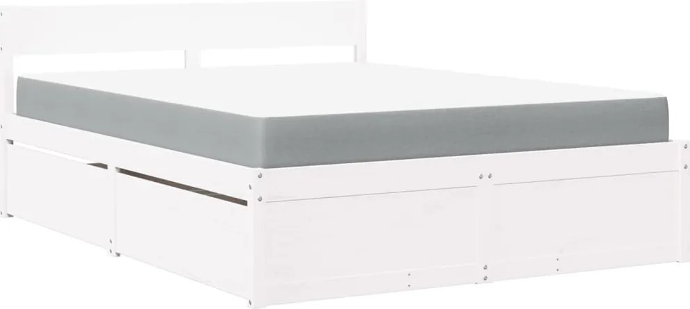 vidaXL fehér tömör fenyőfa ágy fiókokkal és matraccal 160 x 200 cm