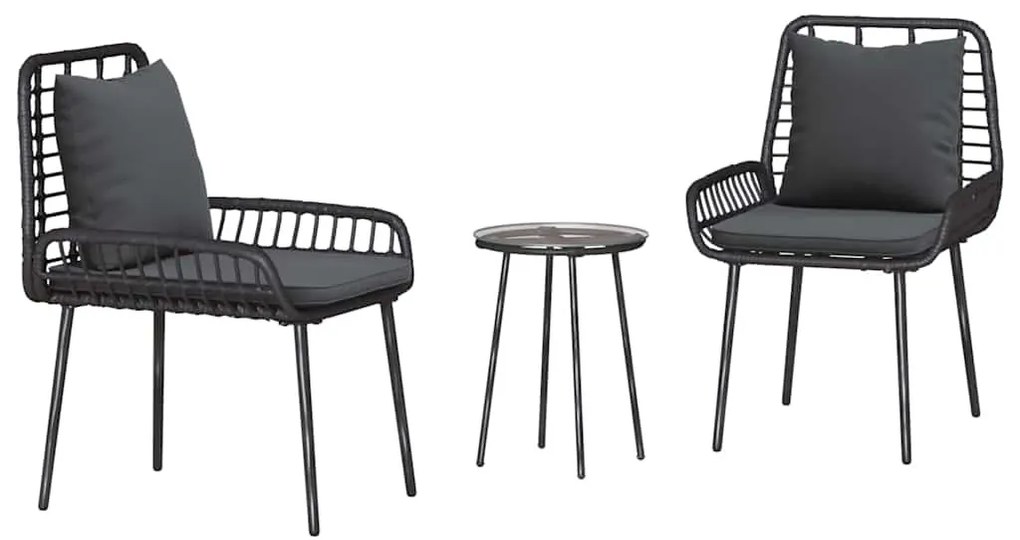 Kert étkező szett 3 pcs Fekete és Antracit Poli rattan és acél