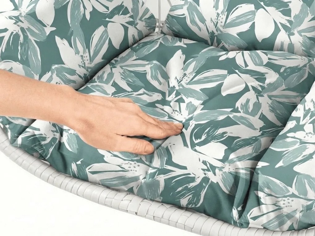 Fehér függő szék KOKON állvány nélkül, zöld-fehér párna