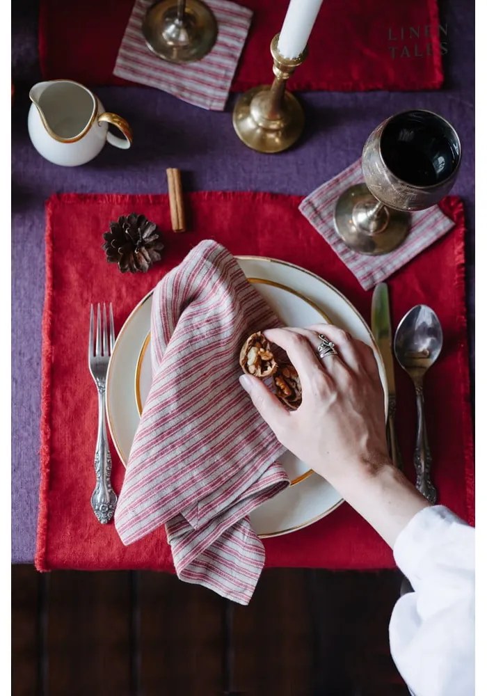 Piros-natúr színű poháralátét szett 4 db-os – Linen Tales