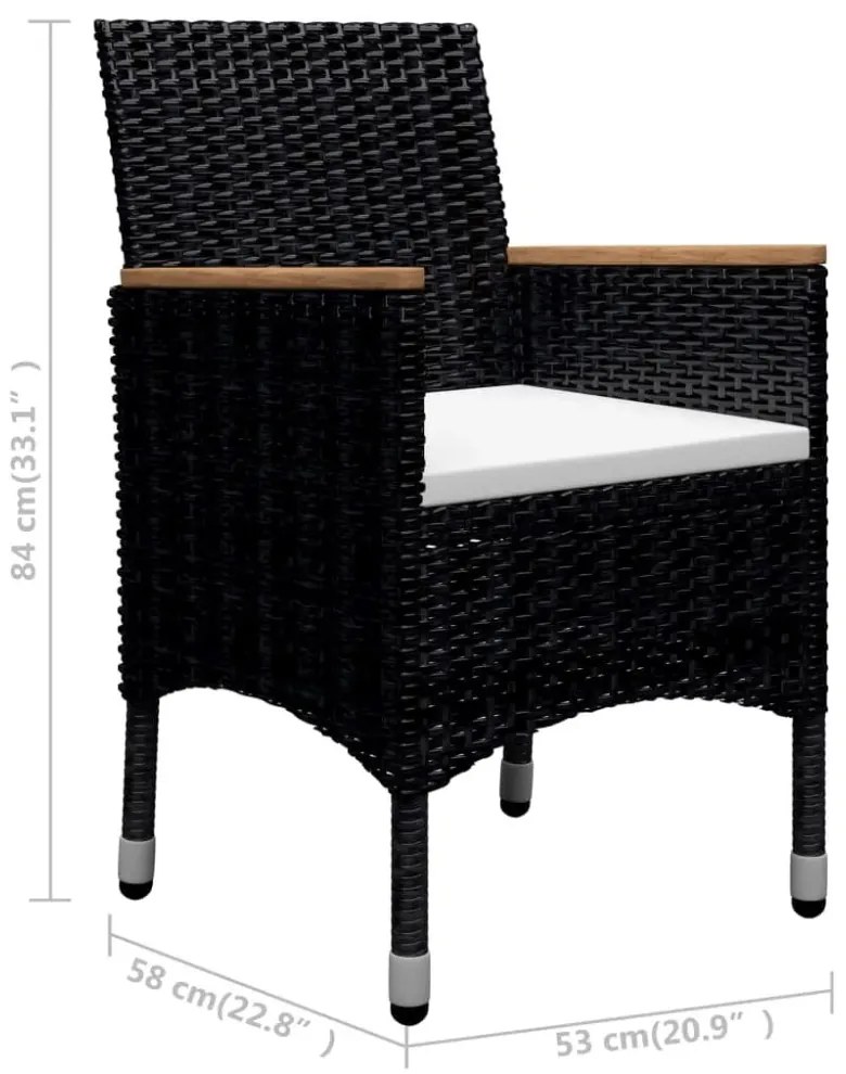 9 részes fekete polyrattan és tömör fa kerti étkezőgarnitúra