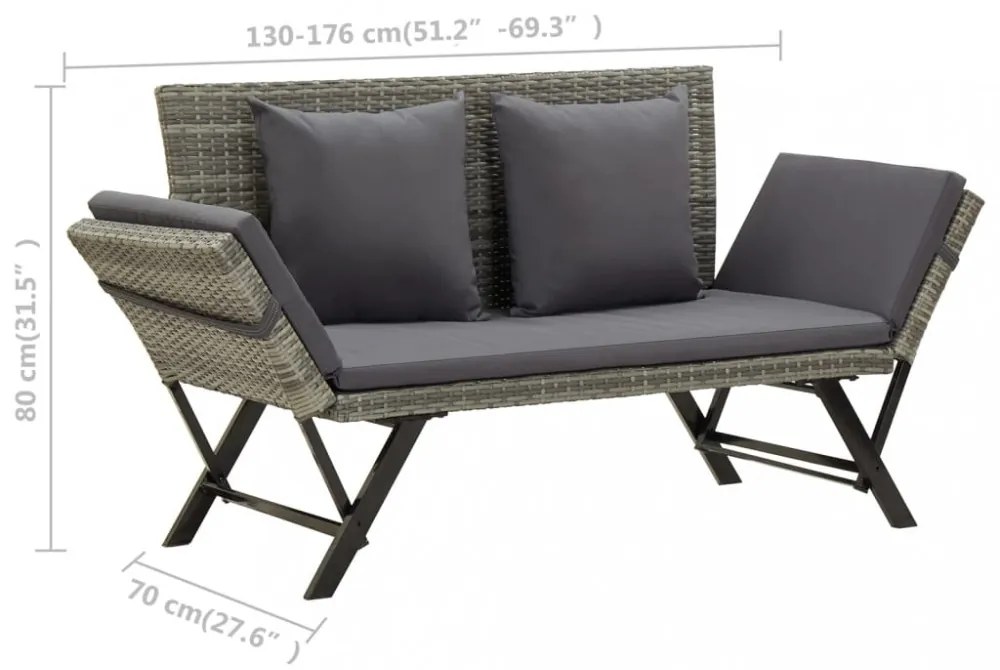 szürke polyrattan kerti pad párnákkal 176 cm