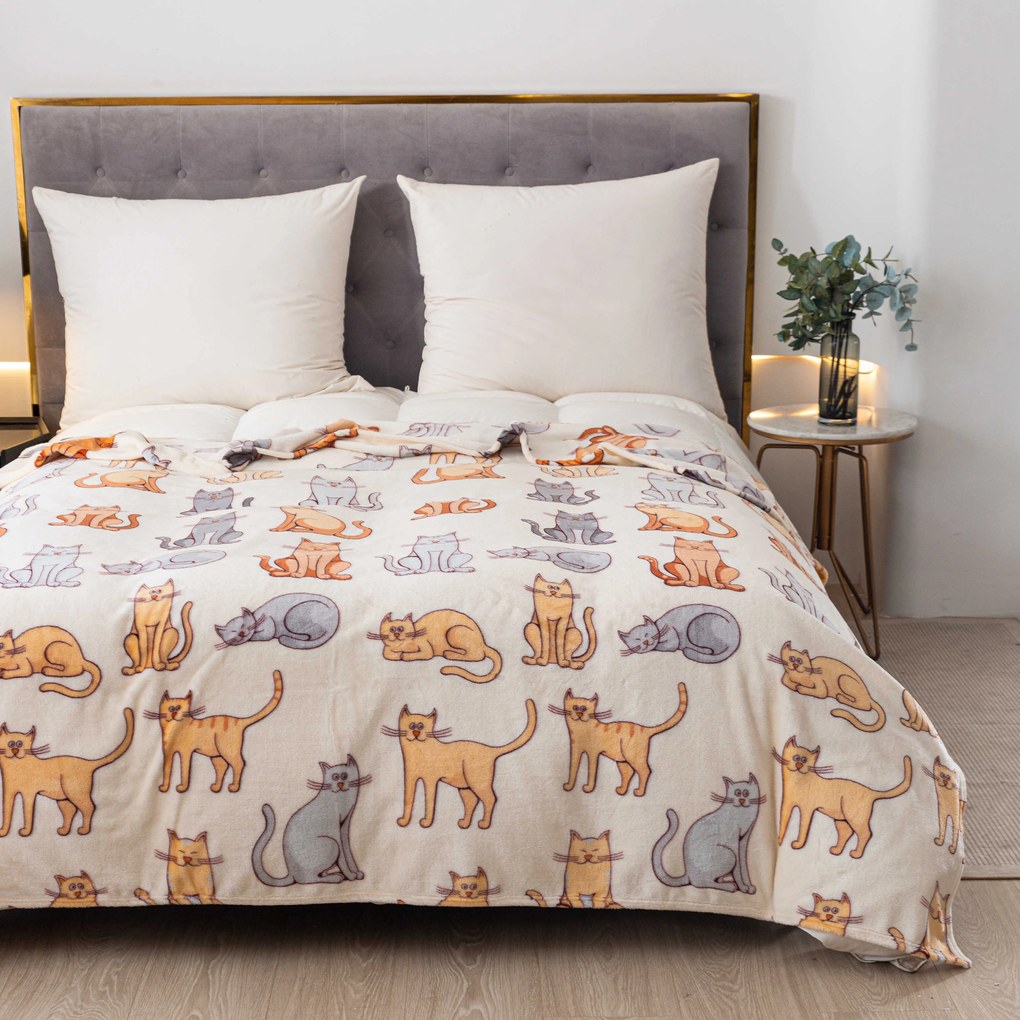 Mikroplüss pléd COLORED CATS krémszínű Méret: 200 x 220 cm