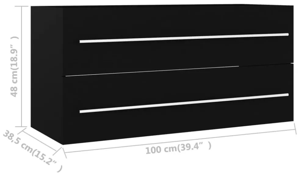 fekete szerelt fa mosdószekrény 100 x 38,5 x 48 cm