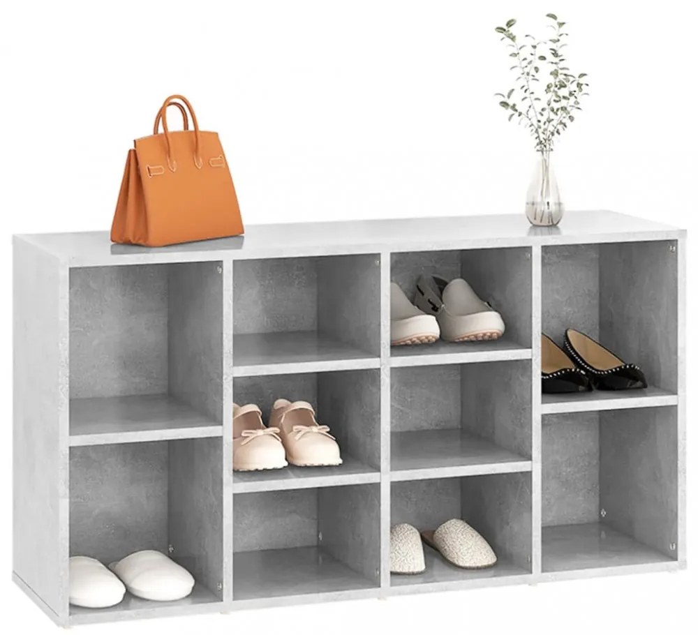 betonszürke szerelt fa cipőtároló pad 103 x 30 x 54,5 cm