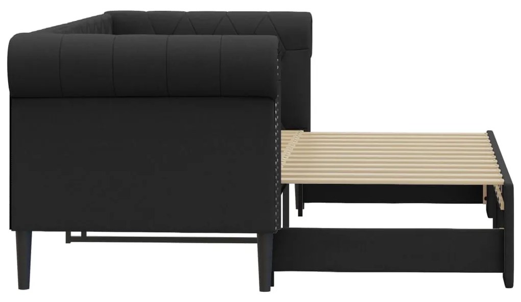 fekete kihúzható műbőr heverő 90 x 200 cm