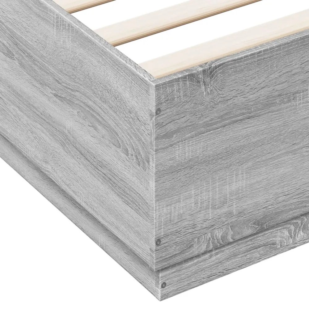 szürke sonoma színű szerelt fa ágykeret LED-del 200x200 cm