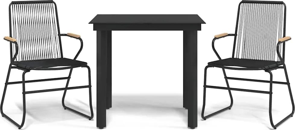 vidaXL 3 részes fekete PVC rattan kerti étkezőgarnitúra