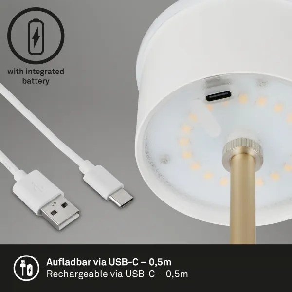 Brilo - KIKI tölthető, érintésvezérelt LED asztali lámpa, 2,6 W/5 V, IP44, 2600 mAh, barna