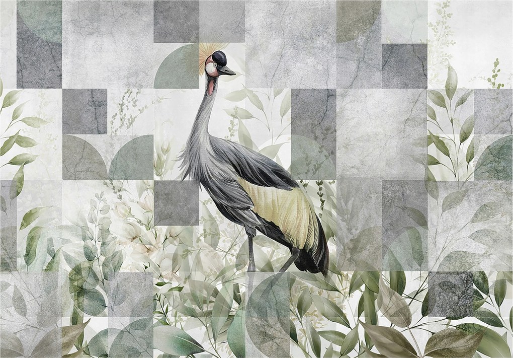 Vinil Fotótapéta Flizelin Madár Levelek Art Deco Absztrakt 312x219