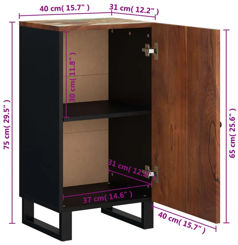 tömör újrahasznosított fa tálalószekrény ajtóval 40x31x75 cm