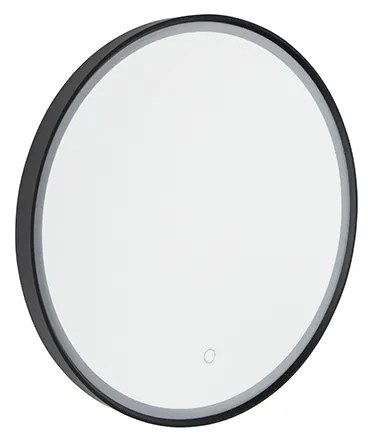 Fürdőszobai tükör fekete 50 cm LED-del, 3 fokozatban dimmelhető, érintésérzékelős, kerek - Miral