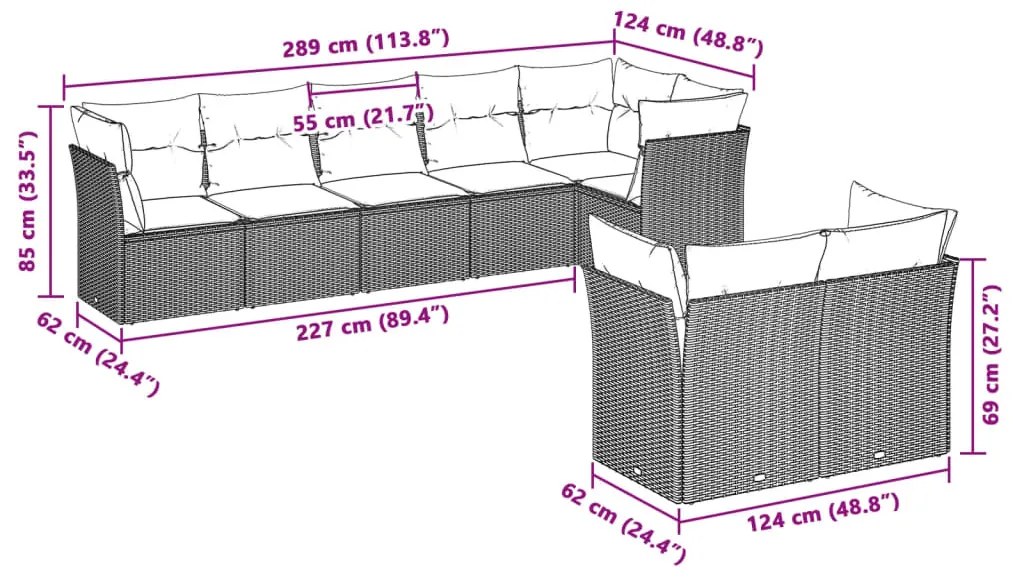 8 részes világosszürke polyrattan kerti ülőgarnitúra párnával