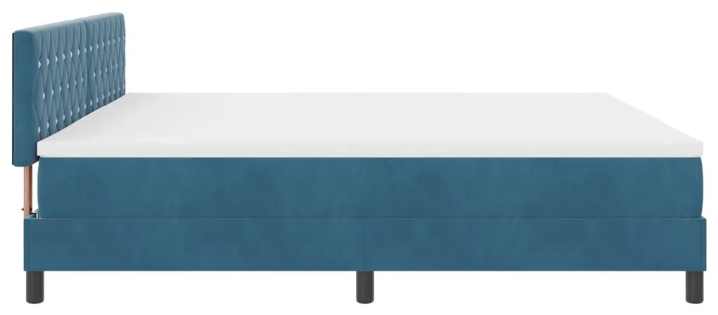 Boxspring Ágy Mattal & LED Sötétkék 200x200 cm Bársony