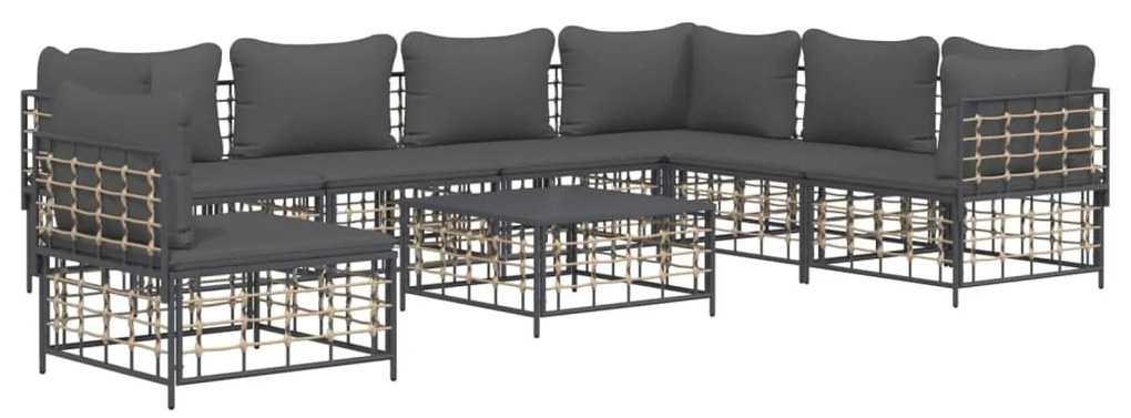 8 részes antracitszürke polyrattan kerti ülőgarnitúra párnákkal