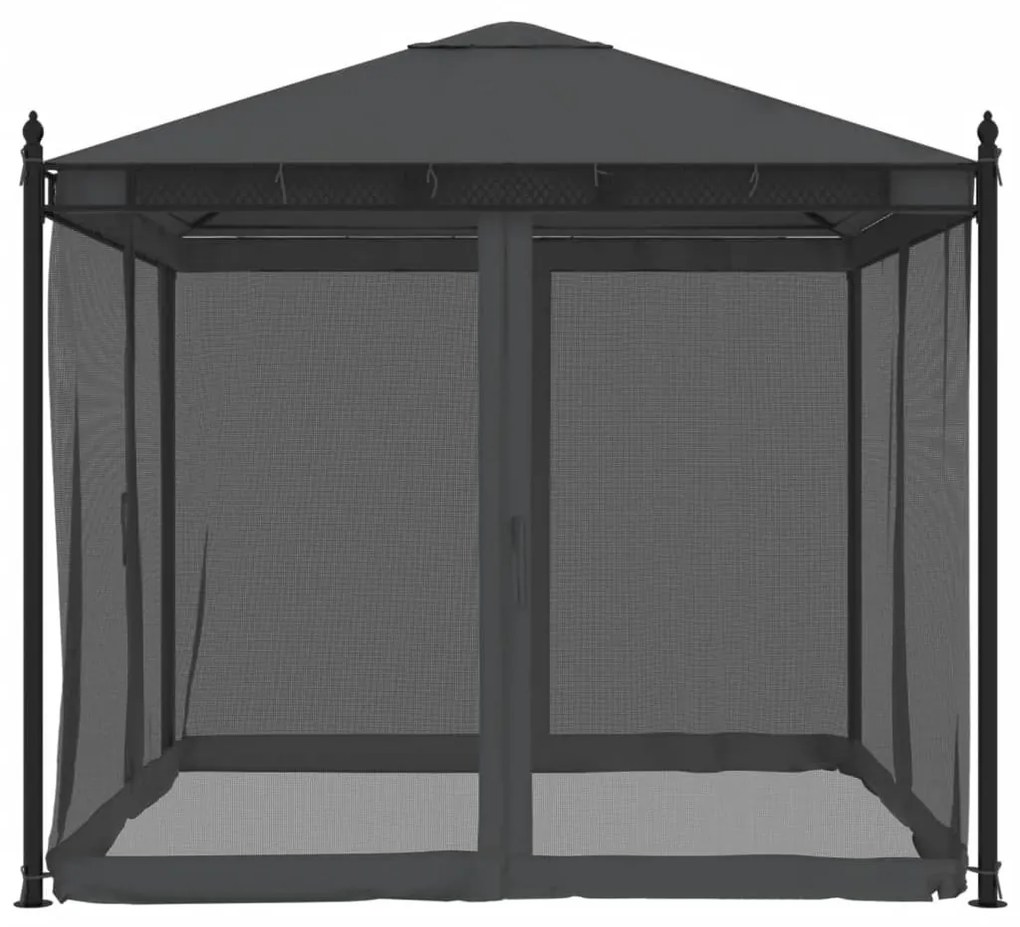 antracitszürke acél pavilon hálós oldalakkal 2,93 x 2,93 m