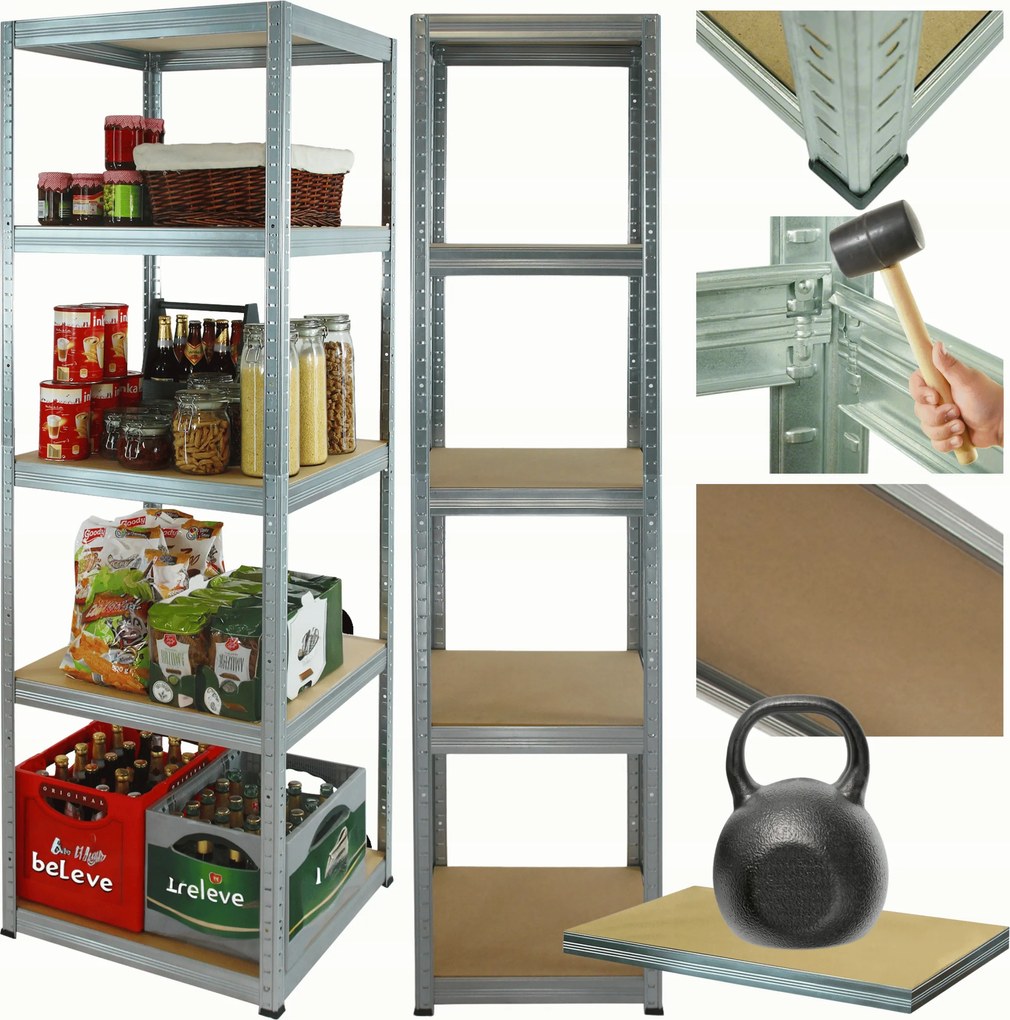 Tárolószekrény fém állvány horganyzott Helios 180x35x35cm 5Px175kg Tartós