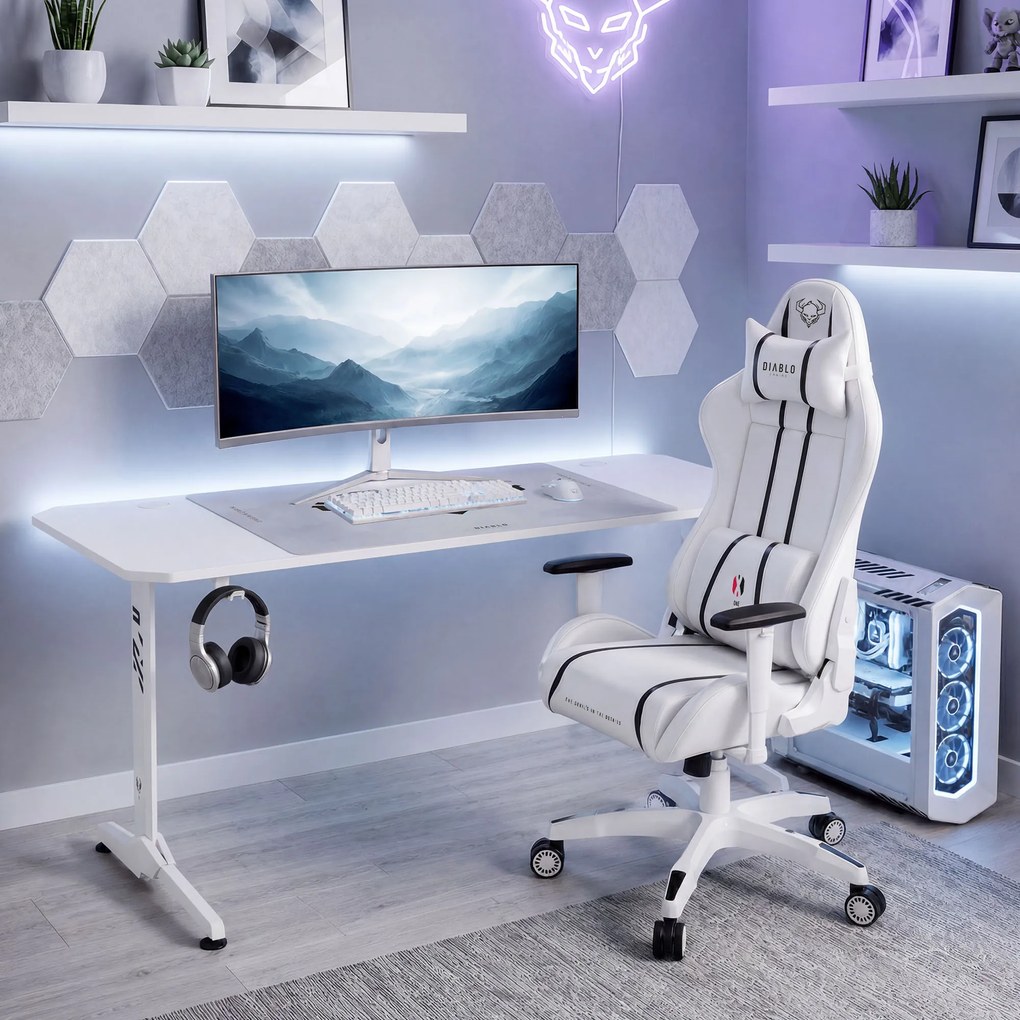 Gamer asztal 160 cm fehér: Diablo X-Mate 1600