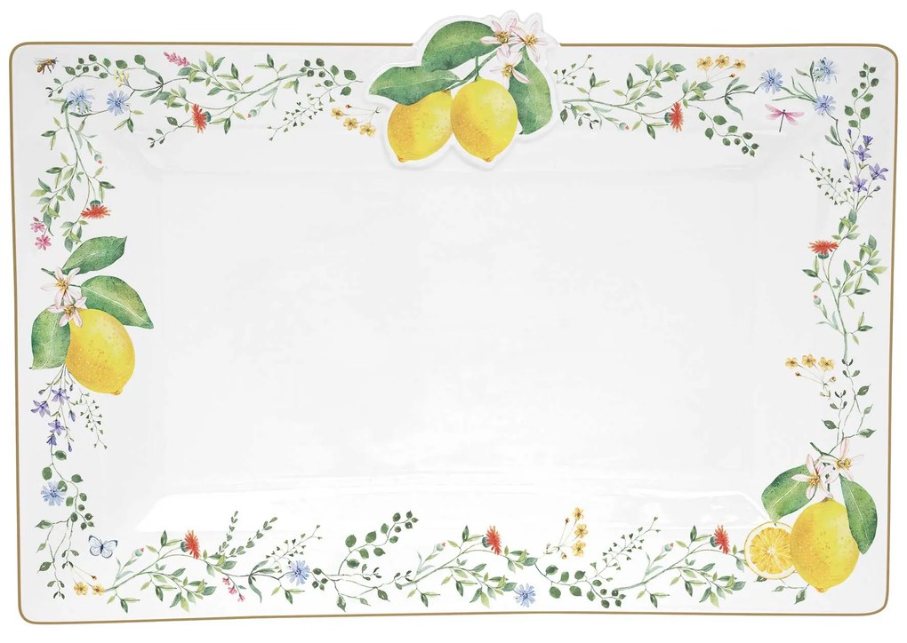 Mediterrán porcelán citrom mintás kínáló tálca 36x24 cm Fleurs et Citrons