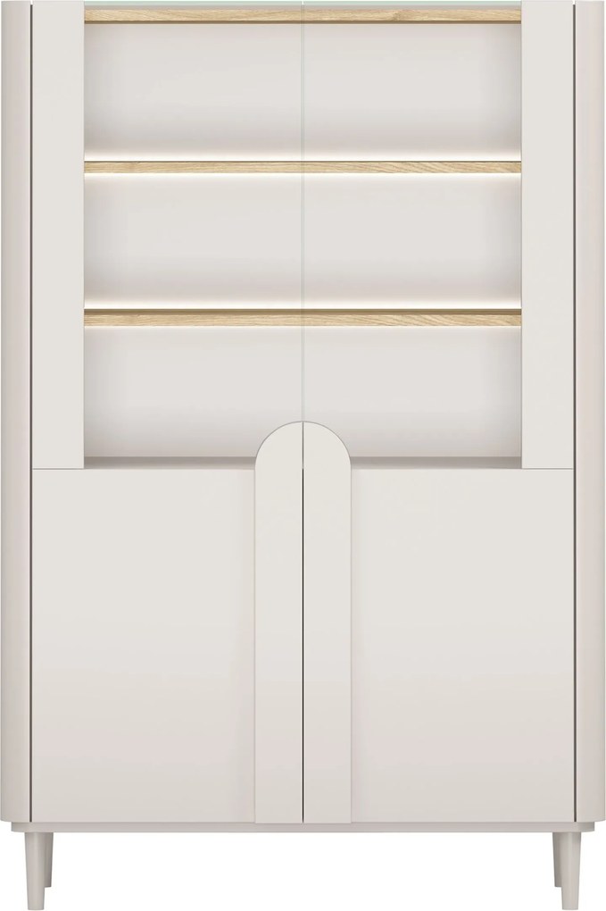 Amilio vitrines szekrény 100 cm kétajtós lábakon - kasmír / olajozott tölgy / kasmír fogantyúk