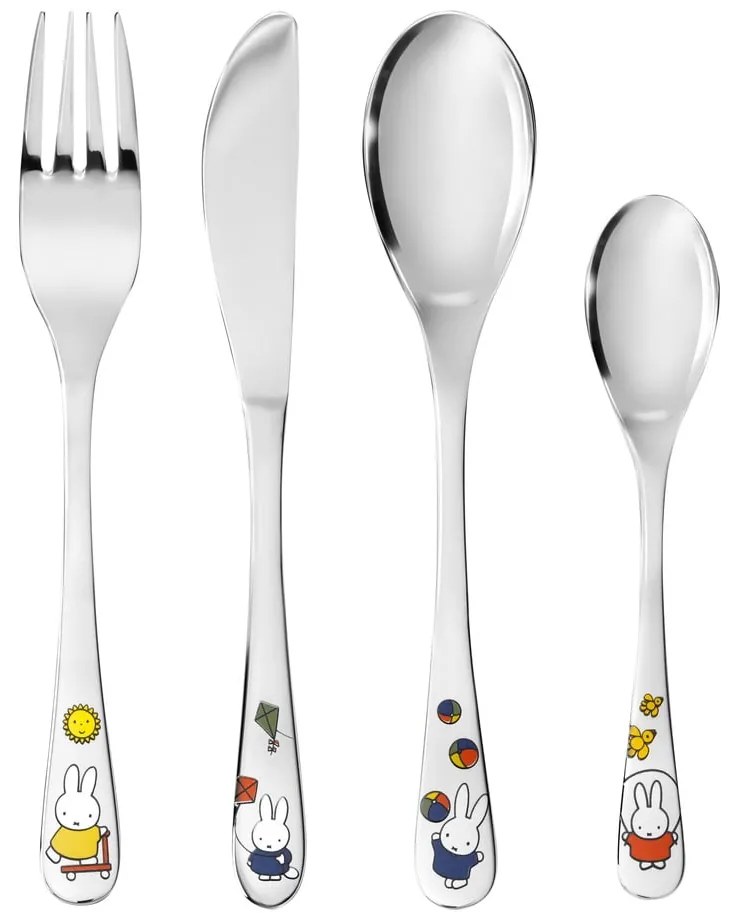 Ezüstszínű rozsdamentes acél gyerek evőeszköz 4 db-os Miffy – Zilverstad