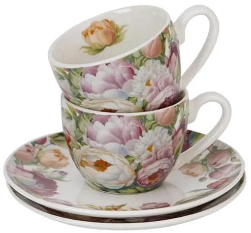 Pünkösdi rózsás porcelán csésze aljjal - 270 ml - 2 személyes készlet díszdobozban