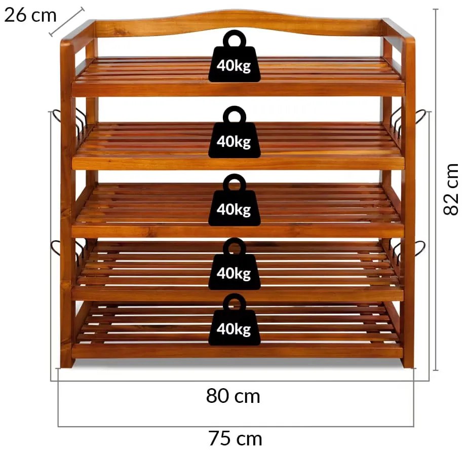 Casaria® Cipőtartó állvány 75x26x82 cm - akác