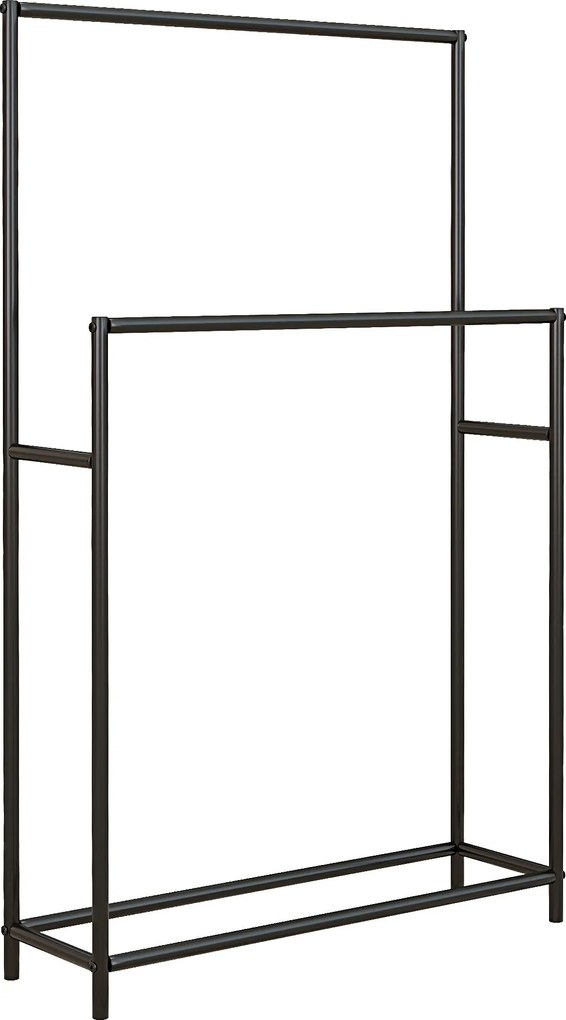 HOMCOM Törölközőtartó, Szabadonálló Törölközőtartó 2 Törölközőrúddal, Fürdőszoba Törölközőtartó, Fém, 66 x 20 x 110 cm, Fekete | Aosom