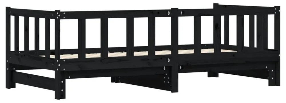 fekete tömör fenyőfa kihúzható kanapéágy 90 x 200 cm